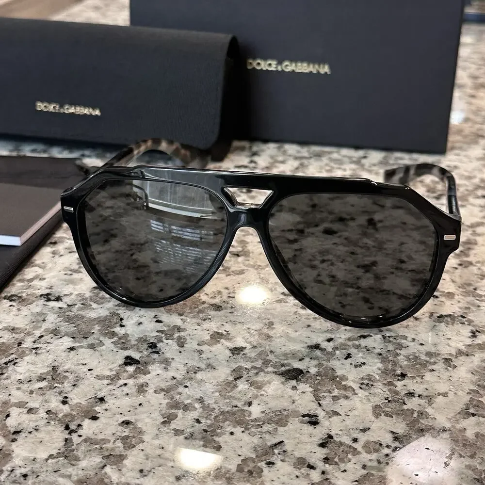 Dolce & Gabbana NEW DG 4452 Pilot Sunglasses Black on Grey Havana Aviator $415